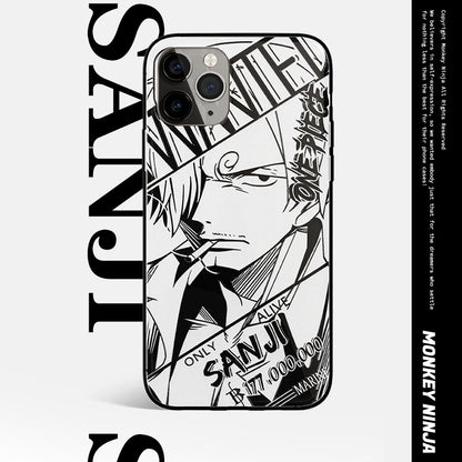 One Piece Zoro Luffy Ace Sanji Nami Characters Sketch Tempered Glass iPhone Case - 5 Styles