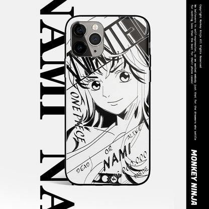 One Piece Zoro Luffy Ace Sanji Nami Characters Sketch Tempered Glass iPhone Case - 5 Styles