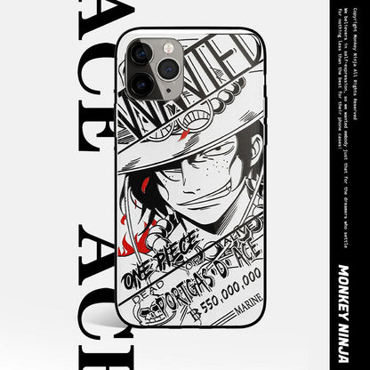 One Piece Zoro Luffy Ace Sanji Nami Characters Sketch Tempered Glass iPhone Case - 5 Styles