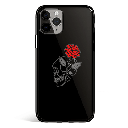 Rose and skull iPhone Tempered Glass Soft Silicone Phone Case