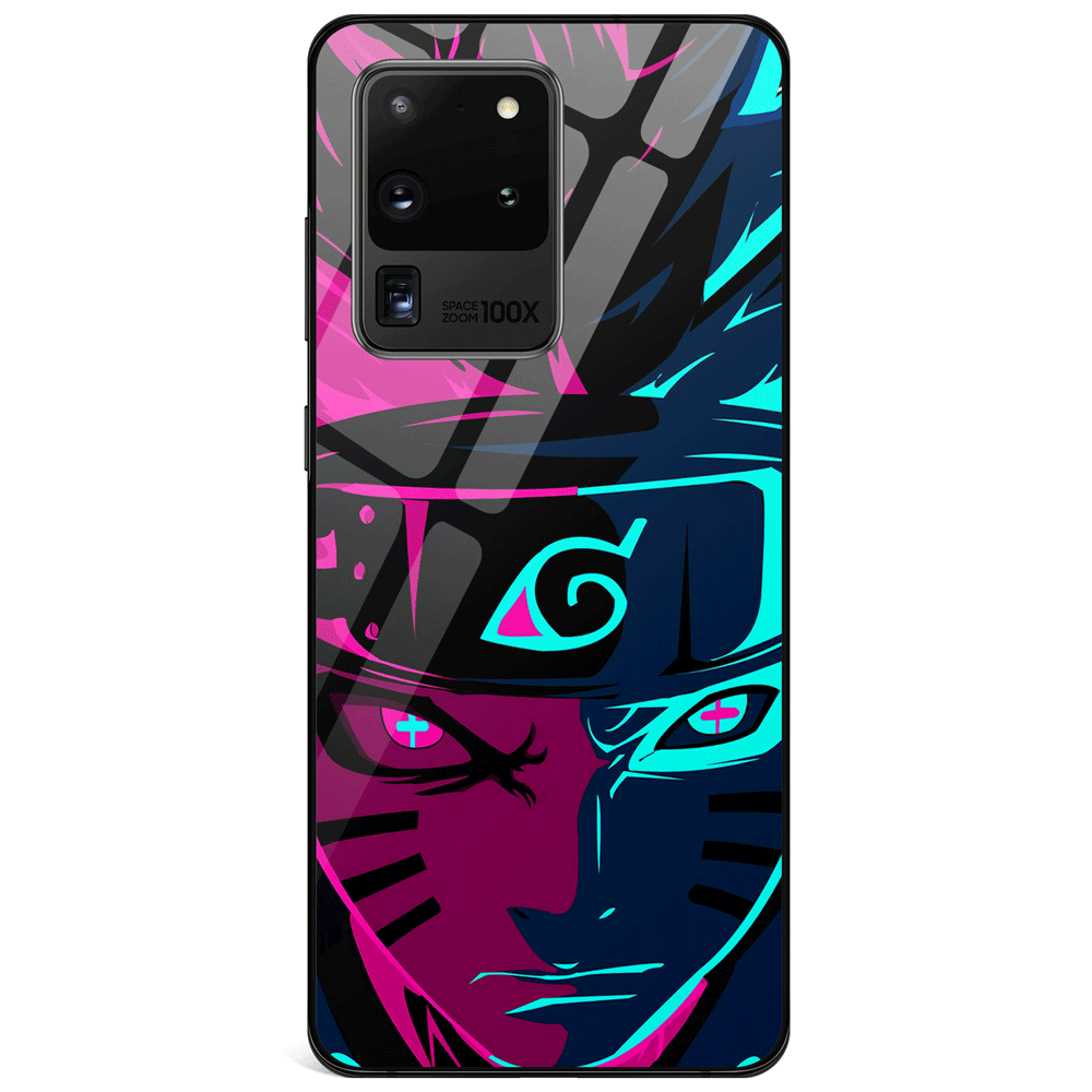 Naruto Pink and Blue Silhouette Samsung Tempered Glass Phone Case