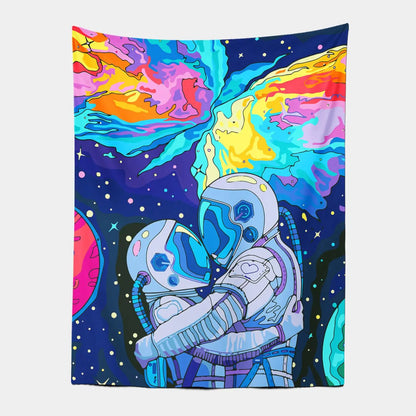 Astronaut Couple Coloful Galaxy Space Wall Art Tapestry-Taspetry-Wallarts Lab-100cm * 150cm-Monkey Ninja