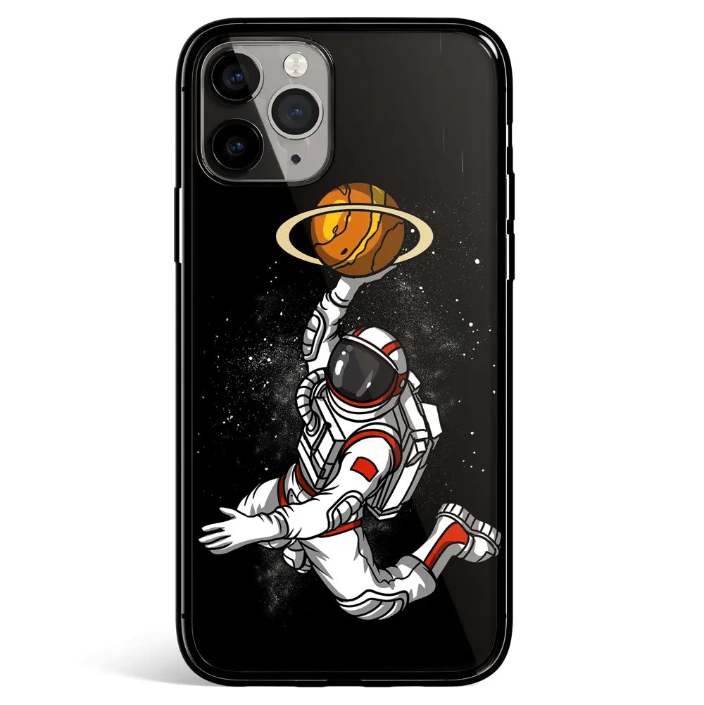 Astronaut Dunk Saturn iPhone Tempered Glass Soft Silicone Phone Case-Feature Print Phone Case-Monkey Ninja-iPhone 17-Glass Case-Monkey Ninja