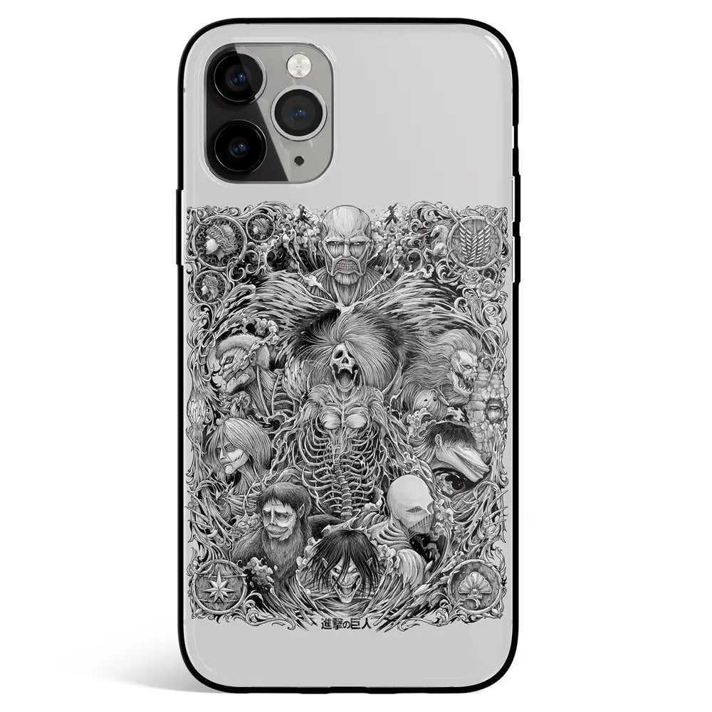 Attack on Titan All Titans Tempered Glass Soft Silicone iPhone Case-Phone Case-Monkey Ninja-iPhone 17-Glass Case-Monkey Ninja