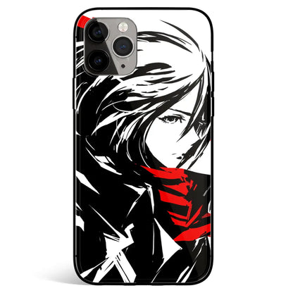 Attack on Titan Mikasa Sketch Tempered Glass Soft Silicone iPhone Case-Phone Case-Monkey Ninja-iPhone 17-Glass Case-Monkey Ninja
