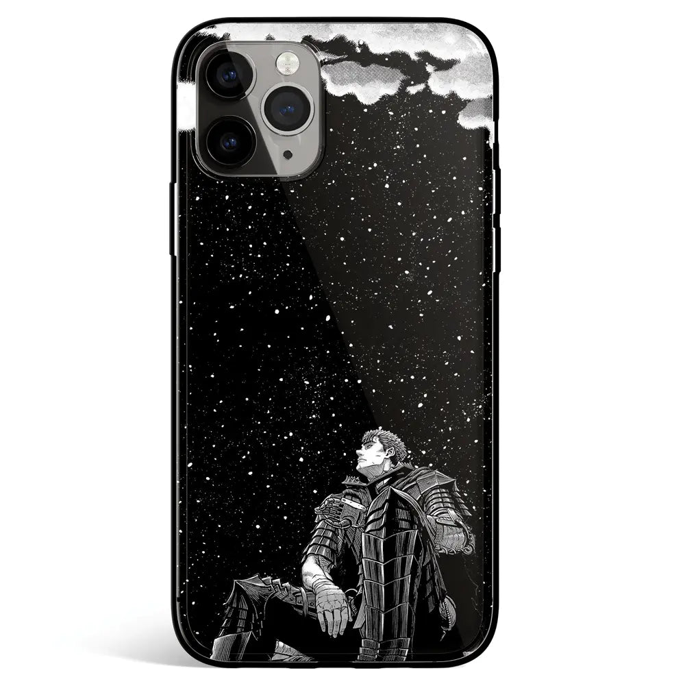 Berserk Guts Looking at the Galaxy Tempered Glass Soft Silicone iPhone Case-Phone Case-Monkey Ninja-iPhone 17-Glass Case-Monkey Ninja