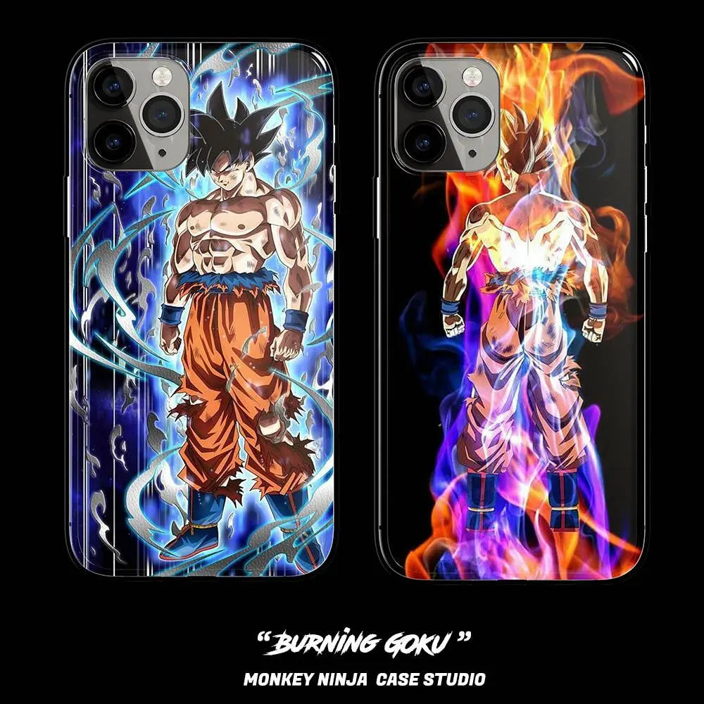 Burning Goku Tempered Glass Soft Silicone Phone Case-Phone Case-Monkey Ninja-iPhone 17-Blue Goku-Glass Case-Monkey Ninja