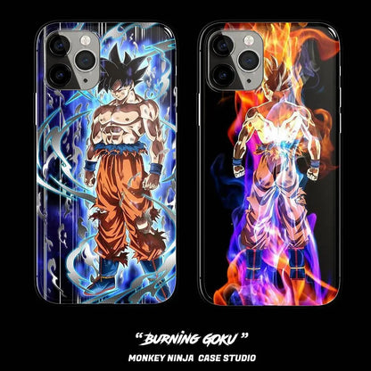 Burning Goku Tempered Glass Soft Silicone Phone Case-Phone Case-Monkey Ninja-iPhone 17-Blue Goku-Glass Case-Monkey Ninja