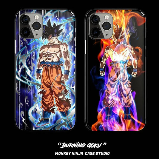 Burning Goku Tempered Glass Soft Silicone Phone Case-Phone Case-Monkey Ninja-iPhone 17-Blue Goku-Glass Case-Monkey Ninja