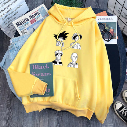 Goku Luffy Naruto and Saitama Hoodie