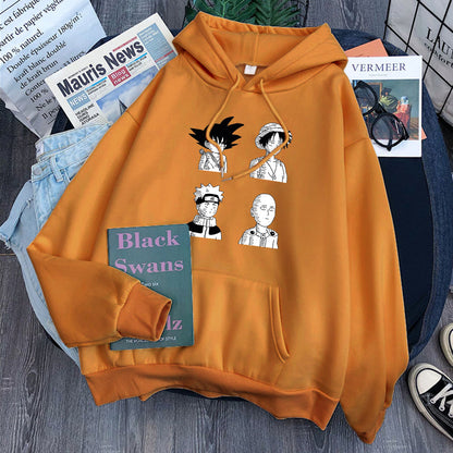 Goku Luffy Naruto and Saitama Hoodie