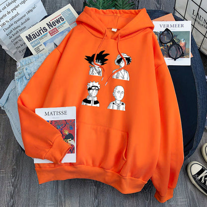 Goku Luffy Naruto and Saitama Hoodie