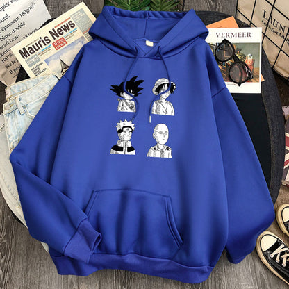 Goku Luffy Naruto and Saitama Hoodie