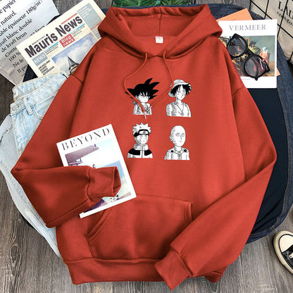 Goku Luffy Naruto and Saitama Hoodie