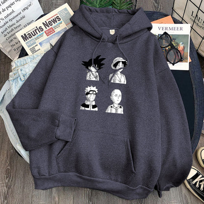 Goku Luffy Naruto and Saitama Hoodie