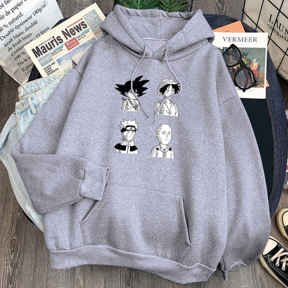 Goku Luffy Naruto and Saitama Hoodie