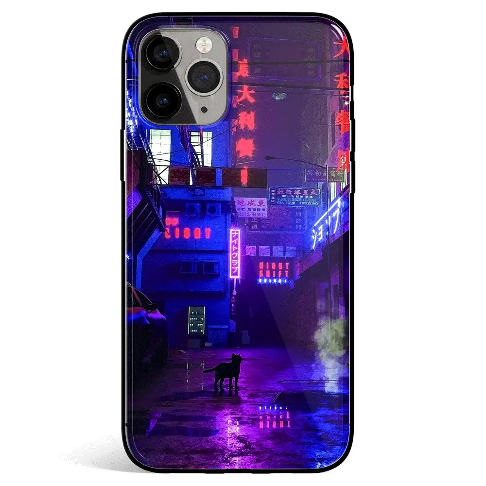 Cyberpunk HK Cat Tempered Glass Soft Silicone iPhone Case-Feature Print Phone Case-Monkey Ninja-iPhone 17-Glass Case-Monkey Ninja
