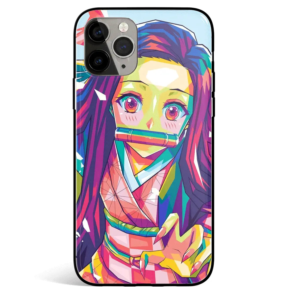 Demon Slayer Colorful Nezuko Tempered Glass Soft Silicone iPhone Case-Phone Case-Monkey Ninja-iPhone 17-Glass Case-Monkey Ninja