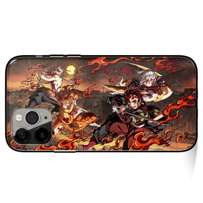 Demon Slayer Fighting Tempered Glass Soft Silicone iPhone Case-Phone Case-Monkey Ninja-iPhone 17-Glass Case-Monkey Ninja