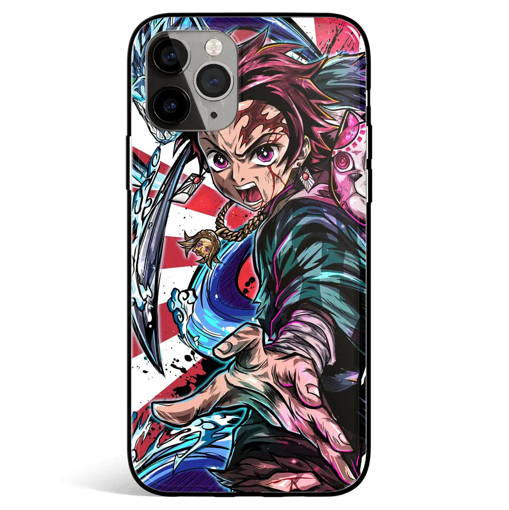 Demon Slayer Fury Tanjiro Kamado Tempered Glass Soft Silicone iPhone Case-Phone Case-Monkey Ninja-iPhone 17-Glass Case-Monkey Ninja