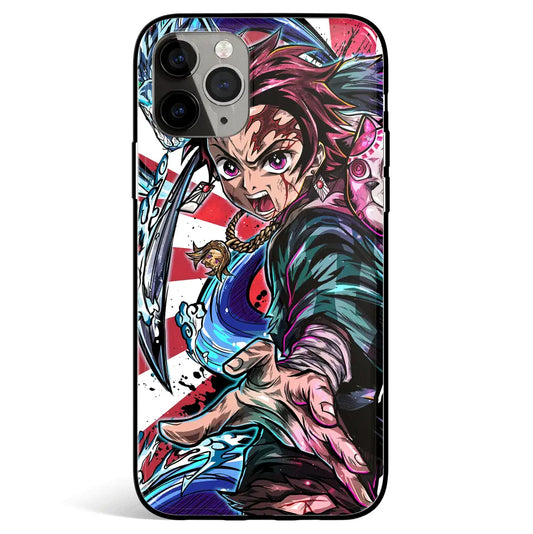 Demon Slayer Fury Tanjiro Kamado Tempered Glass Soft Silicone iPhone Case-Phone Case-Monkey Ninja-iPhone 17-Glass Case-Monkey Ninja