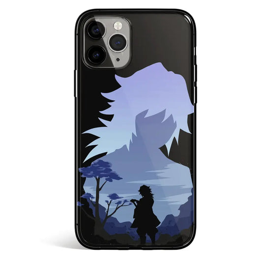 Demon Slayer Giyu Blue Silhouette Tempered Glass Soft Silicone iPhone Case-Phone Case-Monkey Ninja-iPhone 17-Glass Case-Monkey Ninja