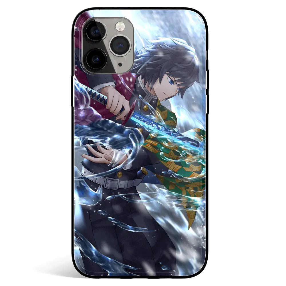Demon Slayer Giyu Tomioka 1 Tempered Glass Soft Silicone iPhone Case-Phone Case-Monkey Ninja-iPhone 17-Glass Case-Monkey Ninja