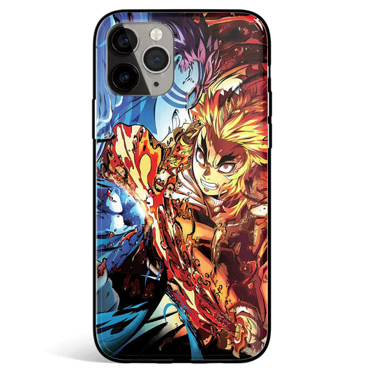 Demon Slayer Kyojuro Battle on the Infinite Train Tempered Glass Soft Silicone iPhone Case-Phone Case-Monkey Ninja-iPhone 17-Glass Case-Monkey Ninja