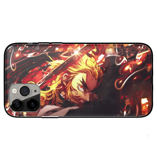 Demon Slayer Kyojuro Flame Breathing Ninth Form Rengoku Tempered Glass Soft Silicone iPhone Case-Phone Case-Monkey Ninja-iPhone 17-Glass Case-Monkey Ninja