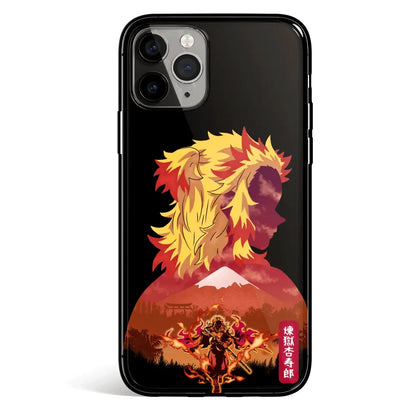 Demon Slayer Kyojuro Orange Silhouette Tempered Glass Soft Silicone iPhone Case-Phone Case-Monkey Ninja-iPhone 17-Glass Case-Monkey Ninja