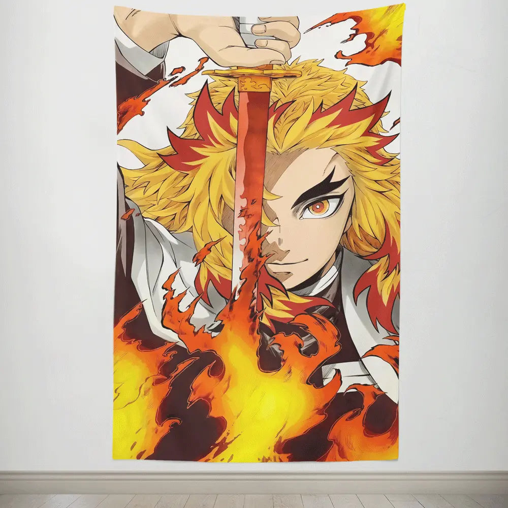Demon Slayer Kyojuro Rengoku Flame Hashira Tapestry-Taspetry-Monkey Ninja-100cm * 150cm-Monkey Ninja