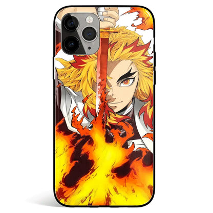 Demon Slayer Kyojuro Rengoku Flame Hashira Tempered Glass Soft Silicone iPhone Case-Phone Case-Monkey Ninja-iPhone 17-Glass Case-Monkey Ninja
