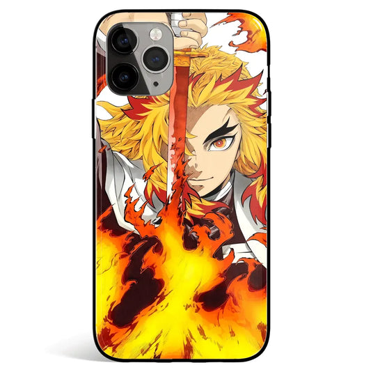 Demon Slayer Kyojuro Rengoku Flame Hashira Tempered Glass Soft Silicone iPhone Case-Phone Case-Monkey Ninja-iPhone 17-Glass Case-Monkey Ninja