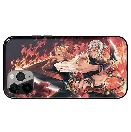 Demon Slayer Kyojuro Rengoku one Tempered Glass Soft Silicone iPhone Case-Phone Case-Monkey Ninja-iPhone 17-Glass Case-Monkey Ninja