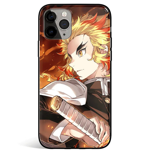 Demon Slayer Kyojuro Rengoku two Tempered Glass Soft Silicone iPhone Case-Phone Case-Monkey Ninja-iPhone 17-Glass Case-Monkey Ninja