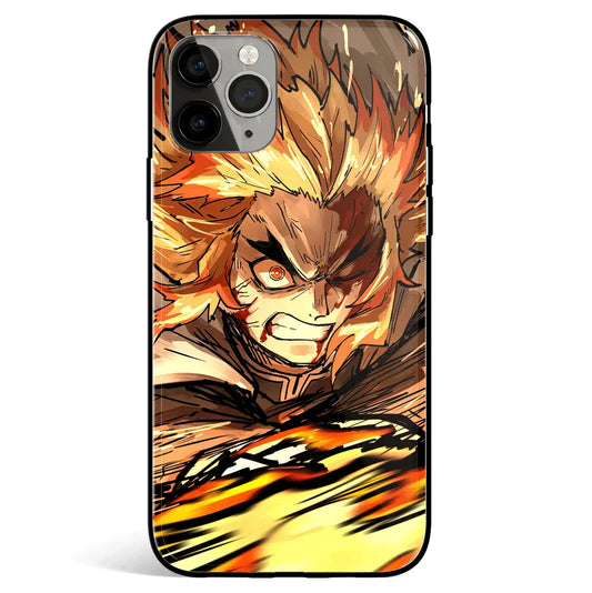 Demon Slayer Kyojuro Tempered Glass Soft Silicone iPhone Case-Phone Case-Monkey Ninja-iPhone 17-Glass Case-Monkey Ninja
