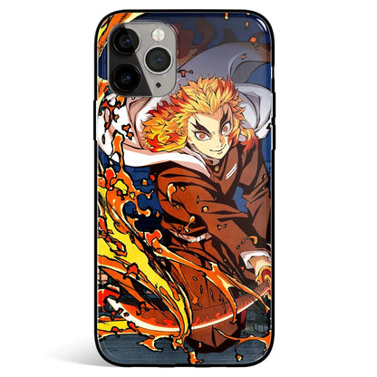 Demon Slayer Kyojuro Unknowing Fire Tempered Glass Soft Silicone iPhone Case-Phone Case-Monkey Ninja-iPhone 17-Glass Case-Monkey Ninja