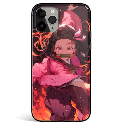 Demon Slayer Nezuko Anime Fighting Tempered Glass Soft Silicone iPhone Case-Phone Case-Monkey Ninja-iPhone 17-Glass Case-Monkey Ninja