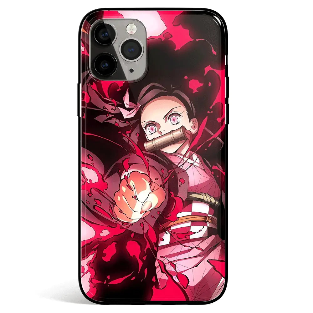Demon Slayer Nezuko Blood Demon Tempered Glass Soft Silicone iPhone Case-Phone Case-Monkey Ninja-iPhone 17-Glass Case-Monkey Ninja