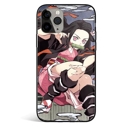 Demon Slayer Nezuko Climbing Tempered Glass Soft Silicone iPhone Case-Phone Case-Monkey Ninja-iPhone 17-Glass Case-Monkey Ninja