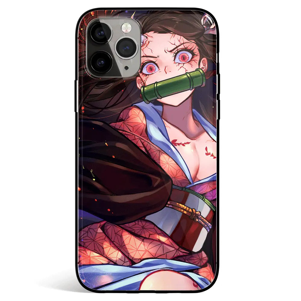 Demon Slayer Nezuko Demon Form Tempered Glass Soft Silicone iPhone Case-Phone Case-Monkey Ninja-iPhone 17-Glass Case-Monkey Ninja