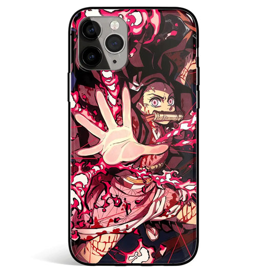 Demon Slayer Nezuko Fighting Tempered Glass Soft Silicone iPhone Case-Phone Case-Monkey Ninja-iPhone 17-Glass Case-Monkey Ninja