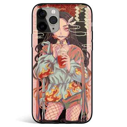 Demon Slayer Nezuko Street Style Tempered Glass Soft Silicone iPhone Case-Phone Case-Monkey Ninja-iPhone 17-Glass Case-Monkey Ninja