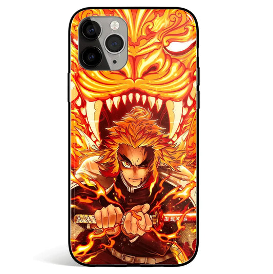 Demon Slayer Rengoku Flame Breathing Tiger Tempered Glass Soft Silicone iPhone Case-Phone Case-Monkey Ninja-iPhone 17-Glass Case-Monkey Ninja