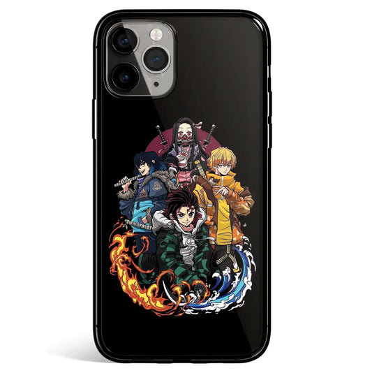 Demon Slayer Street Style Tanjiro Nezuko Zenitsu Tempered Glass Soft Silicone iPhone Case-Phone Case-Monkey Ninja-iPhone 17-Glass Case-Monkey Ninja
