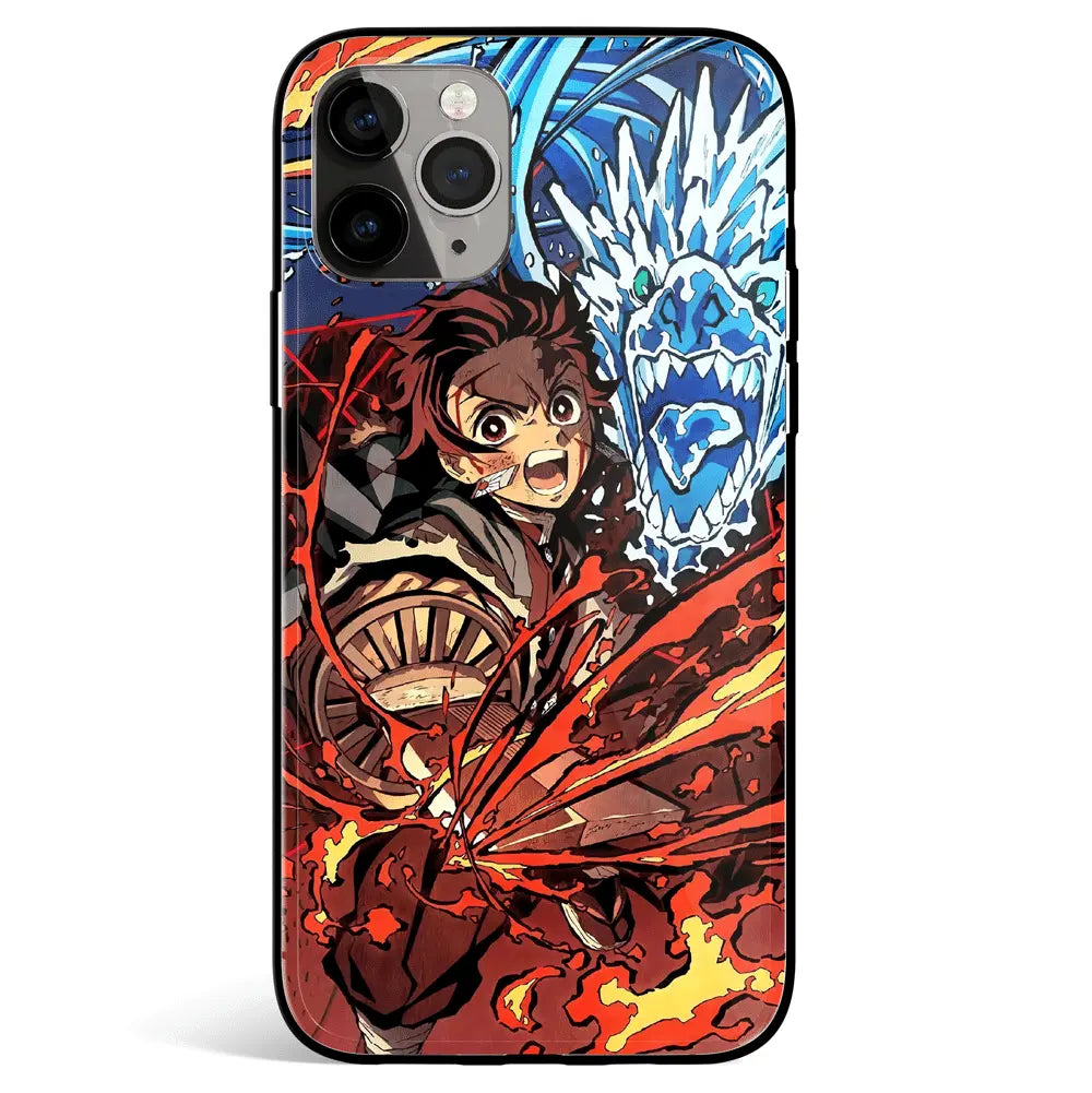 Demon Slayer Tanjiro Battle on the Infinite Train Tempered Glass Soft Silicone iPhone Case-Phone Case-Monkey Ninja-iPhone 17-Glass Case-Monkey Ninja