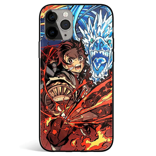 Demon Slayer Tanjiro Battle on the Infinite Train Tempered Glass Soft Silicone iPhone Case-Phone Case-Monkey Ninja-iPhone 17-Glass Case-Monkey Ninja
