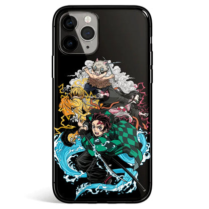 Demon Slayer Tanjiro Inosuke Zenitsu Nezuko Tempered Glass Soft Silicone iPhone Case-Phone Case-Monkey Ninja-iPhone 17-Glass Case-Monkey Ninja