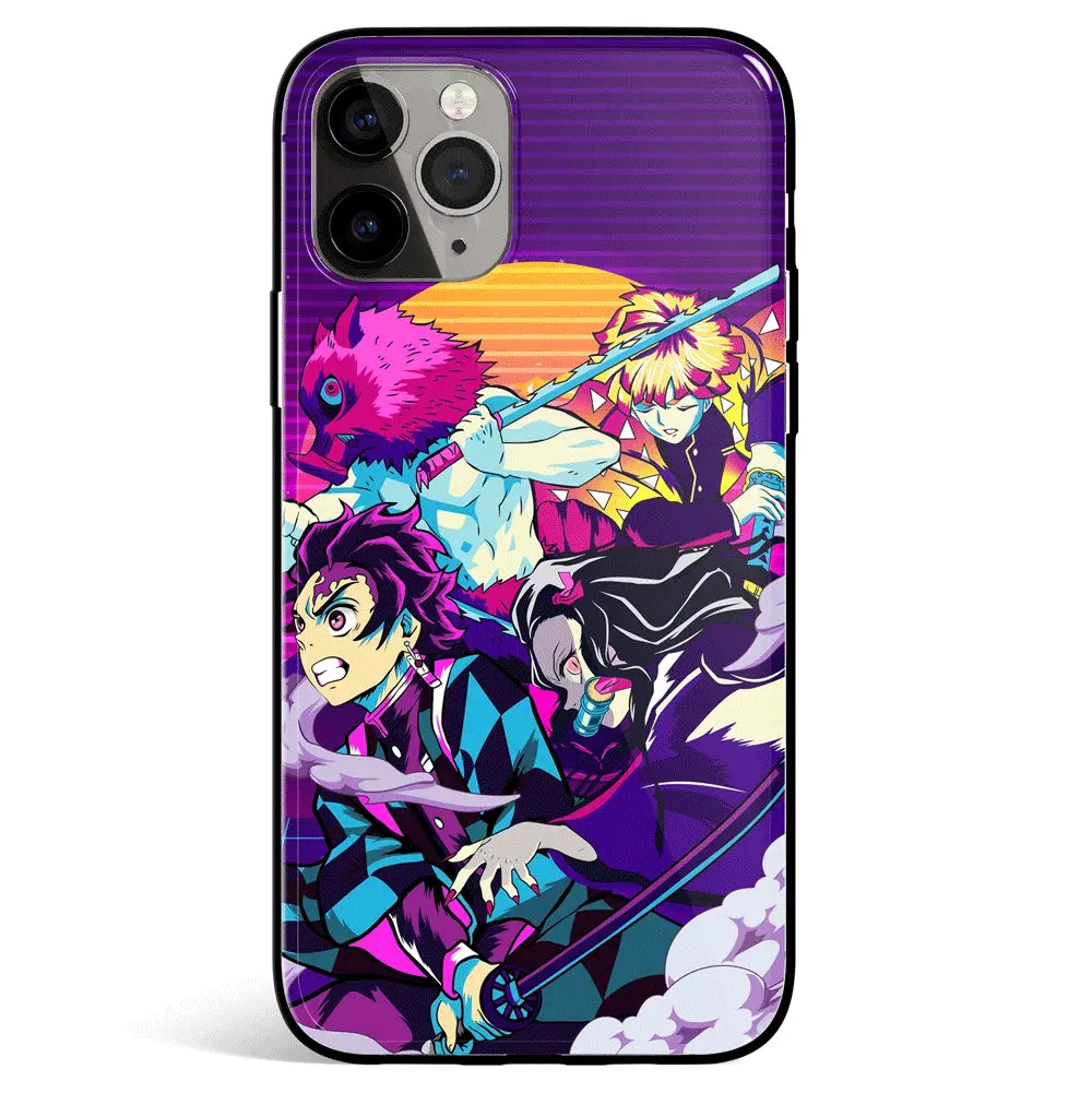 Demon Slayer Tanjiro Inosuke Zenitsu Tempered Glass Soft Silicone iPhone Case-Phone Case-Monkey Ninja-iPhone 17-Glass Case-Monkey Ninja