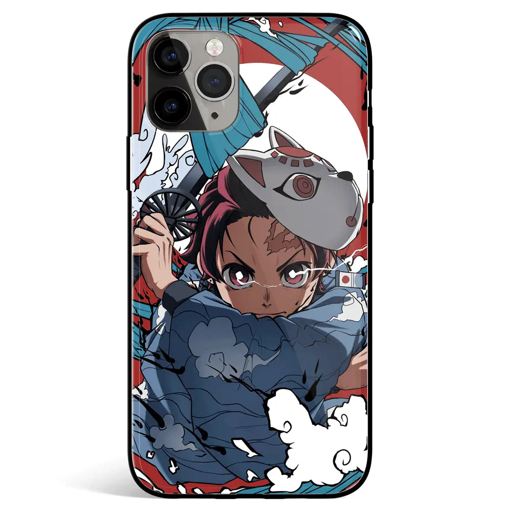Demon Slayer Tanjiro Janpanese Style 1 Tempered Glass Soft Silicone iPhone Case-Phone Case-Monkey Ninja-iPhone 17-Glass Case-Monkey Ninja